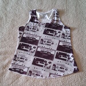 Skull and Cassette Print Misfits Women's Tank Top - Purple and White
